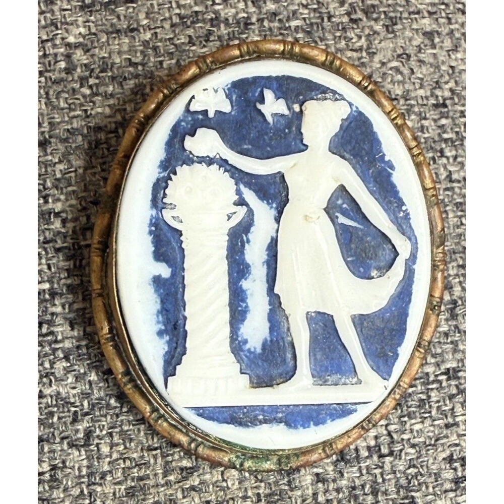 Vintage‎ Jasperware Greek Goddess Cameo Brooch Pin Blue antique Fairy Butterfly